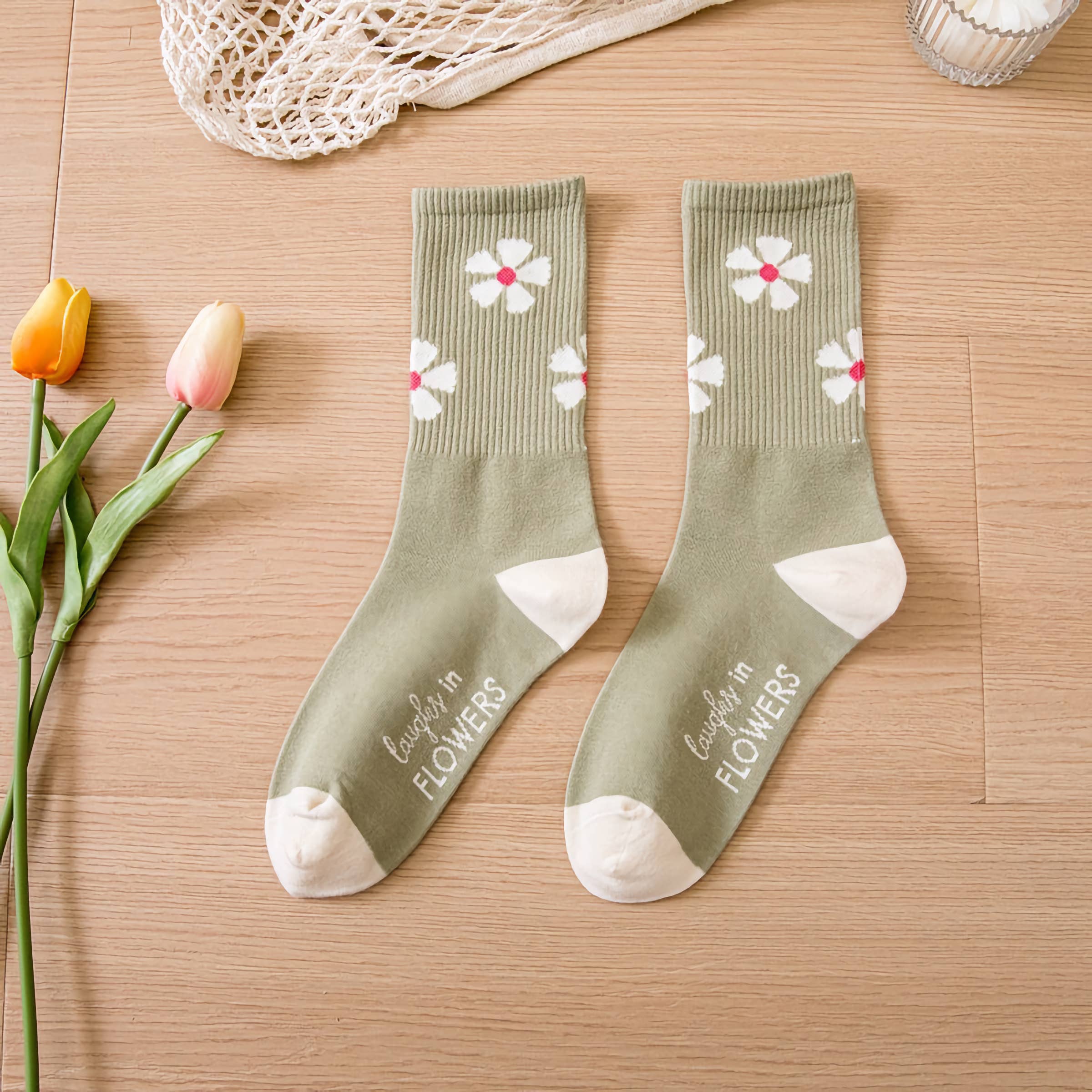 Vintage Blossom - Breathable Cotton Socks with Floral Design