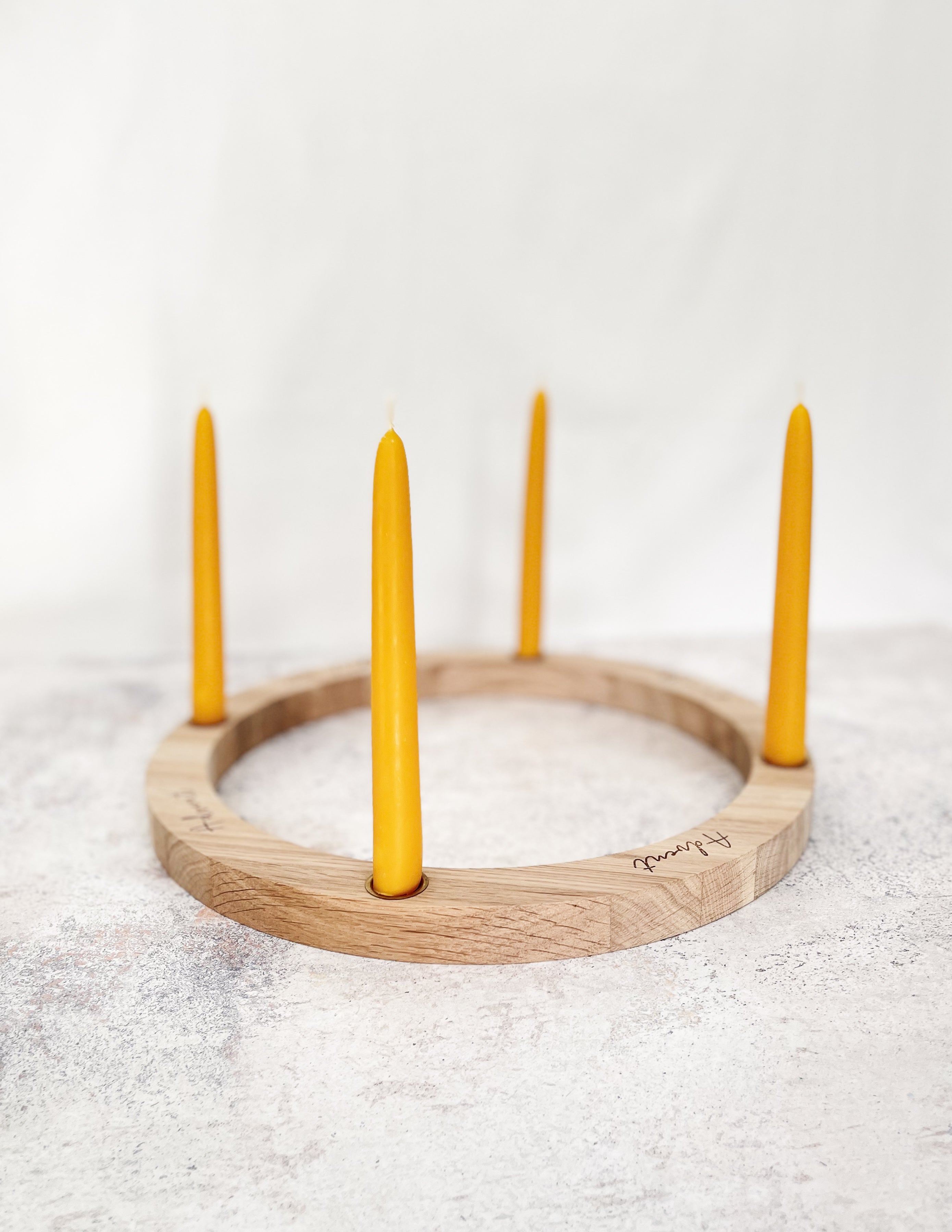 Oak Advent Candle Wreath with four natural beeswax candles