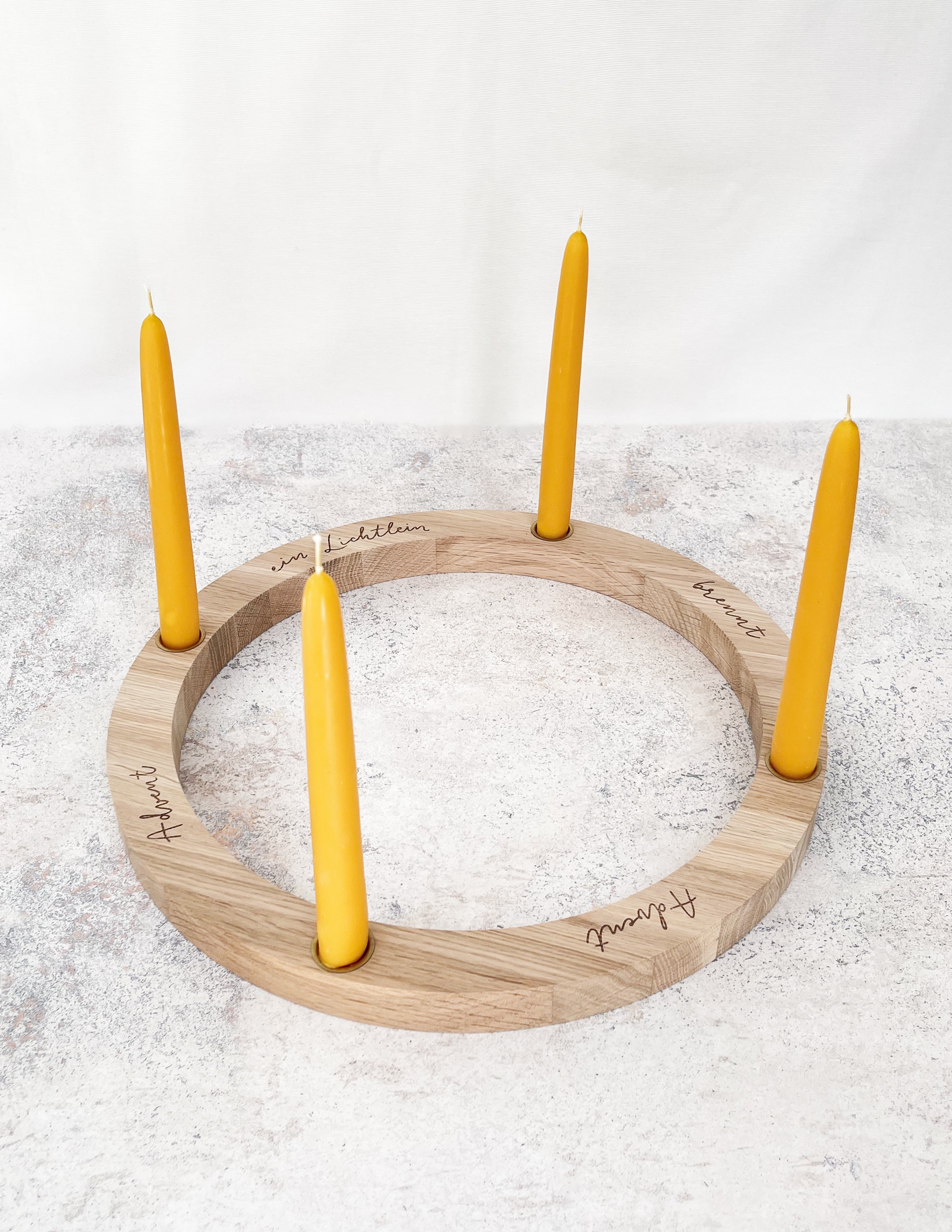 Modern Oak Advent Table Wreath with 4 natural beeswax candles