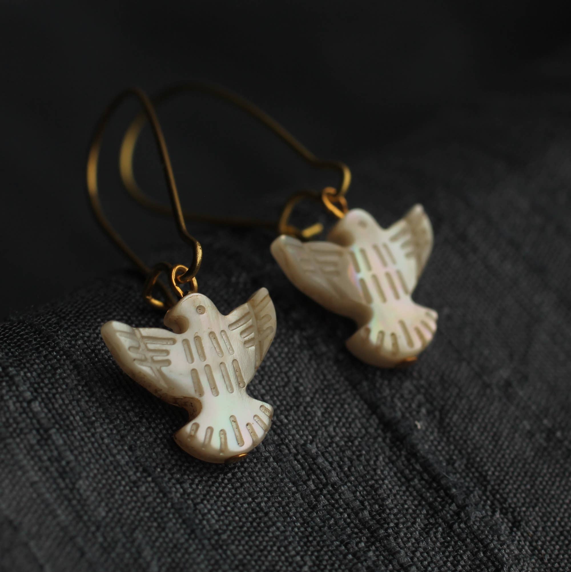 Mother of Pearl Dove Earrings | Gold Plated | Subtle Glow | Made in the UK