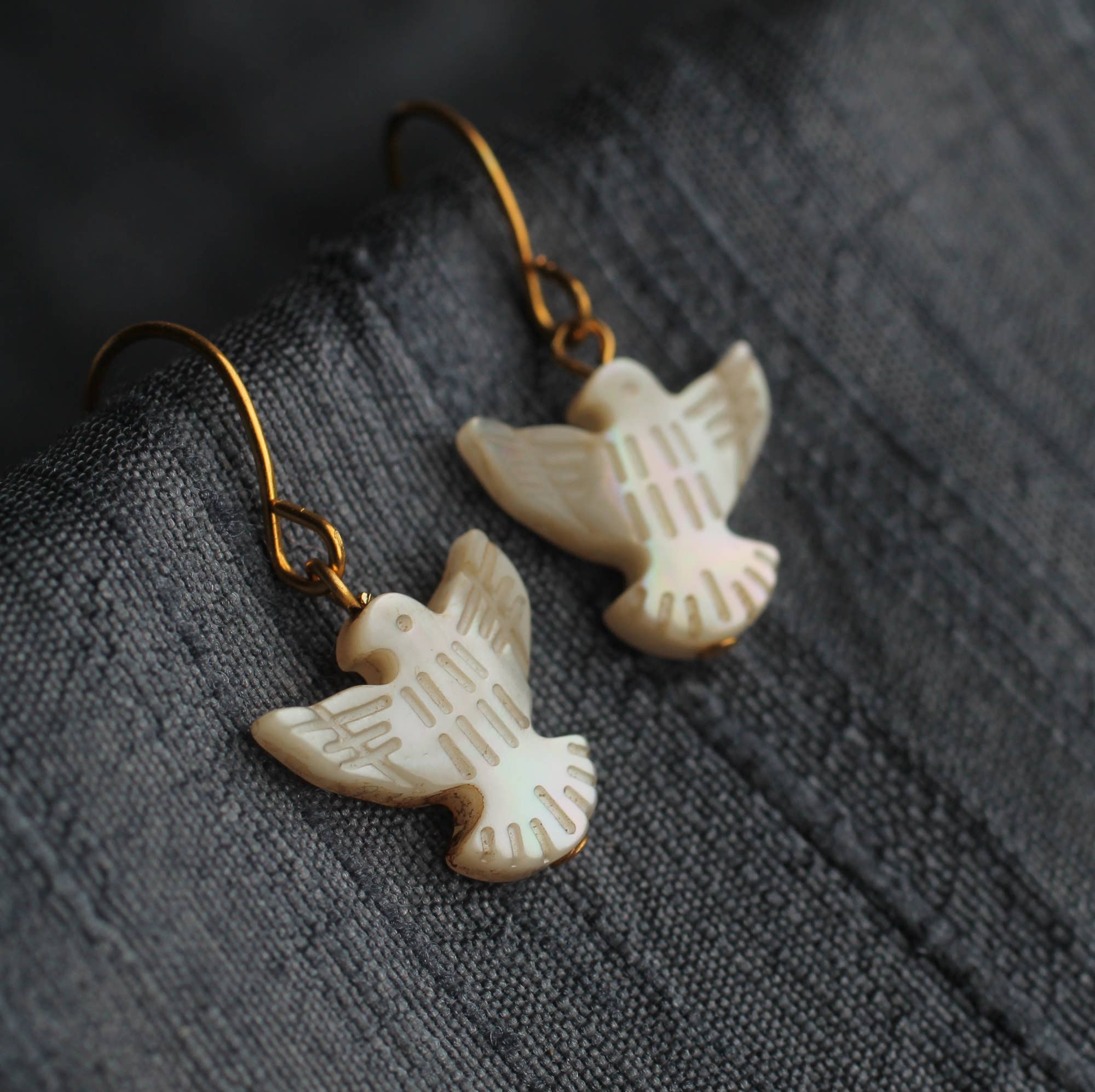 Mother of Pearl Dove Earrings | Gold Plated | Subtle Glow | Made in the UK