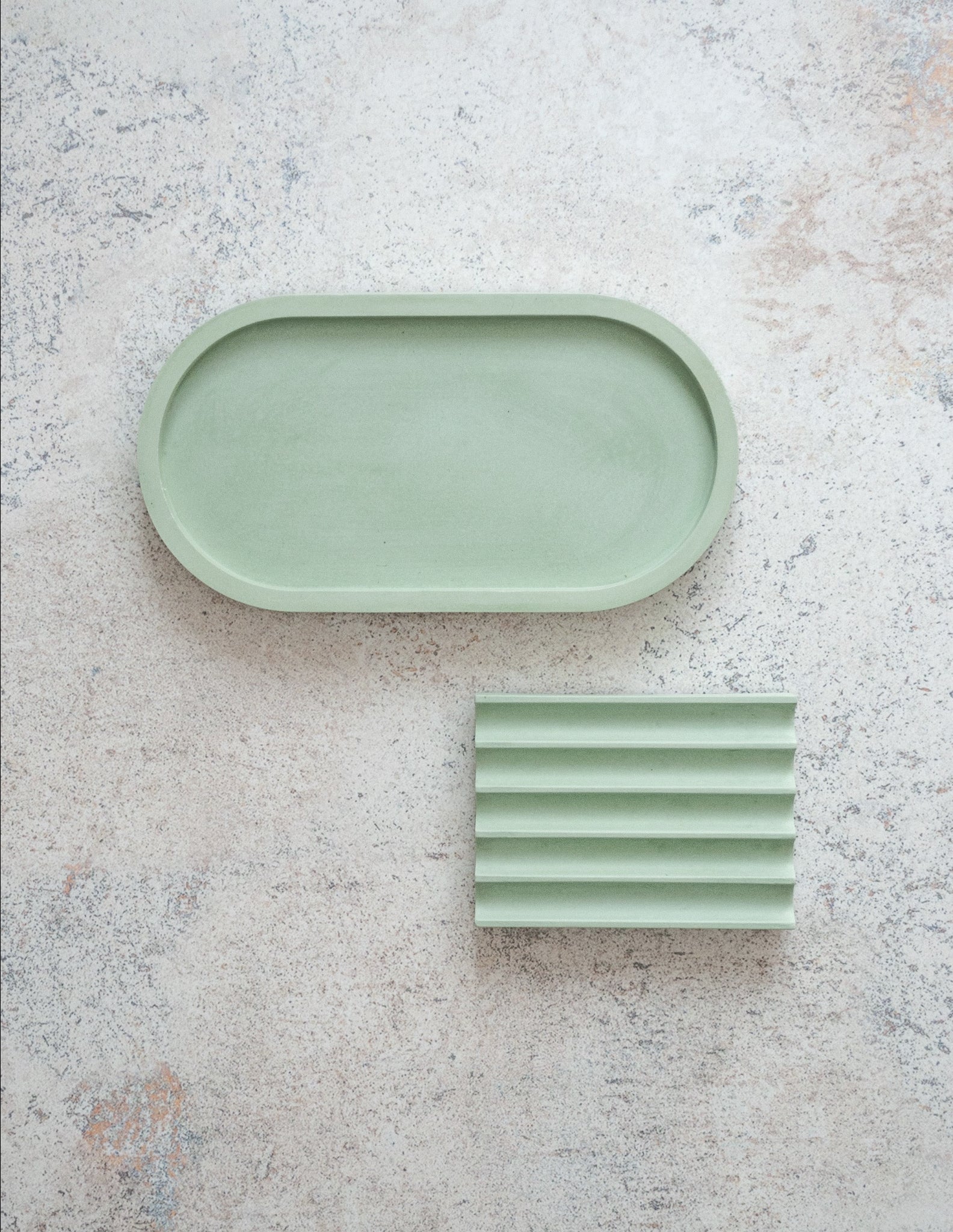 Concrete Pistachio Green Soap Dish and Oval Tray