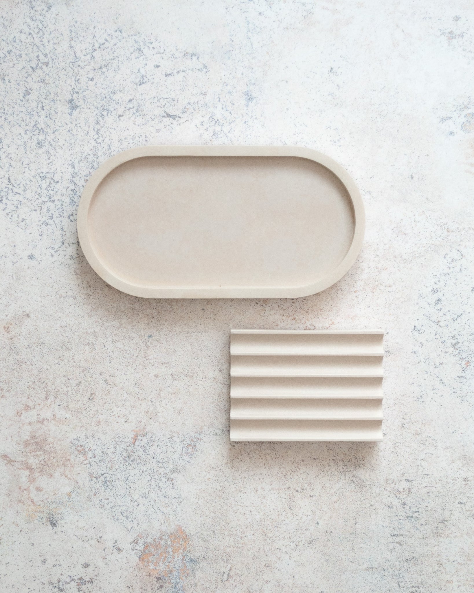 Concrete Neutral Beige Cream Soap Dish and Oval Tray