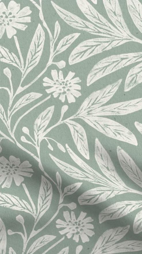 Bloom Bold  fabric designed by Roberta from Apostrofo Design, featuring a sage green background with creamy white floral and leaf patterns, ideal for eco-friendly home decor cushions and lampshades.