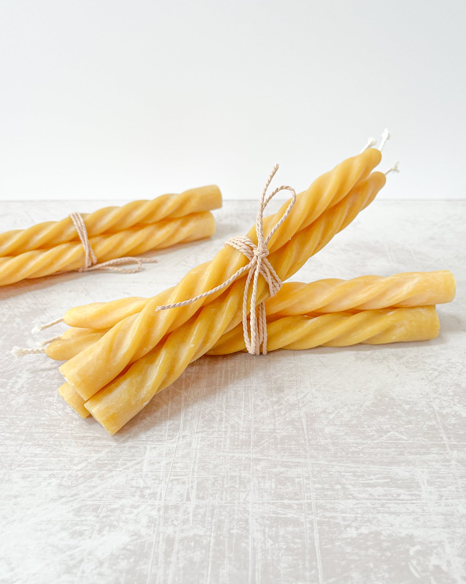 Twisted Trio Natural Pure Beeswax Candlesticks Gift Set.