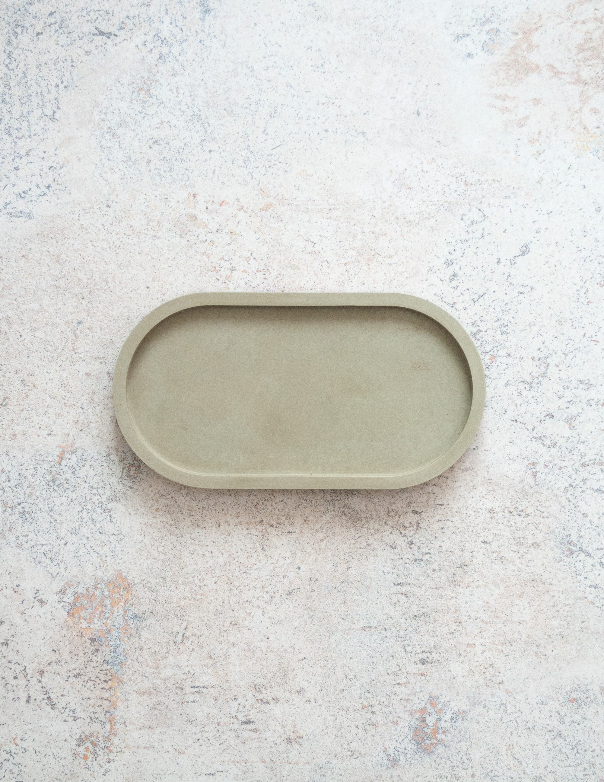 Handcrafted Olive Oval Concrete Tray - Modern Minimalist Deco