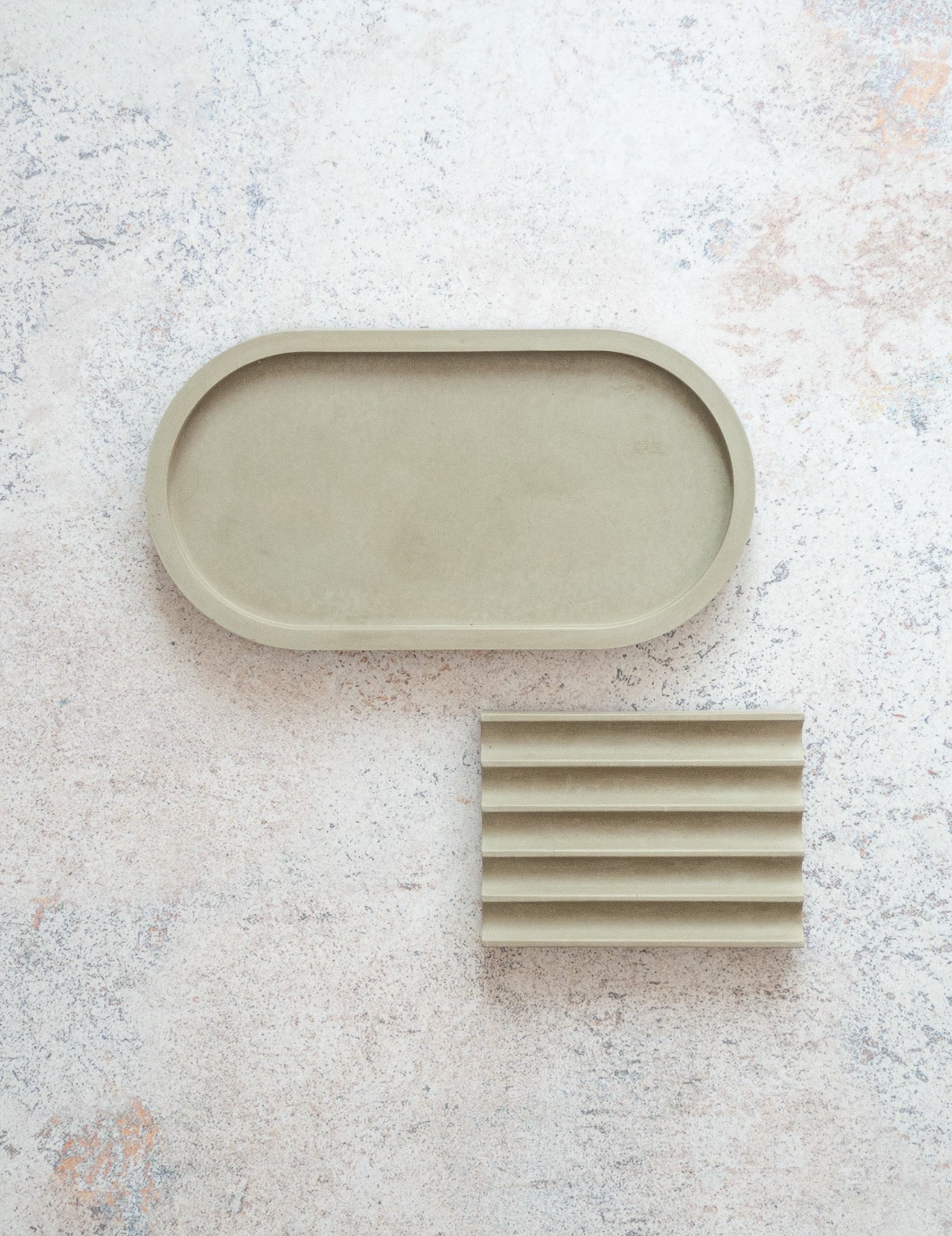 Concrete Eucalyptus Olive Green Soap Dish and Oval Tray