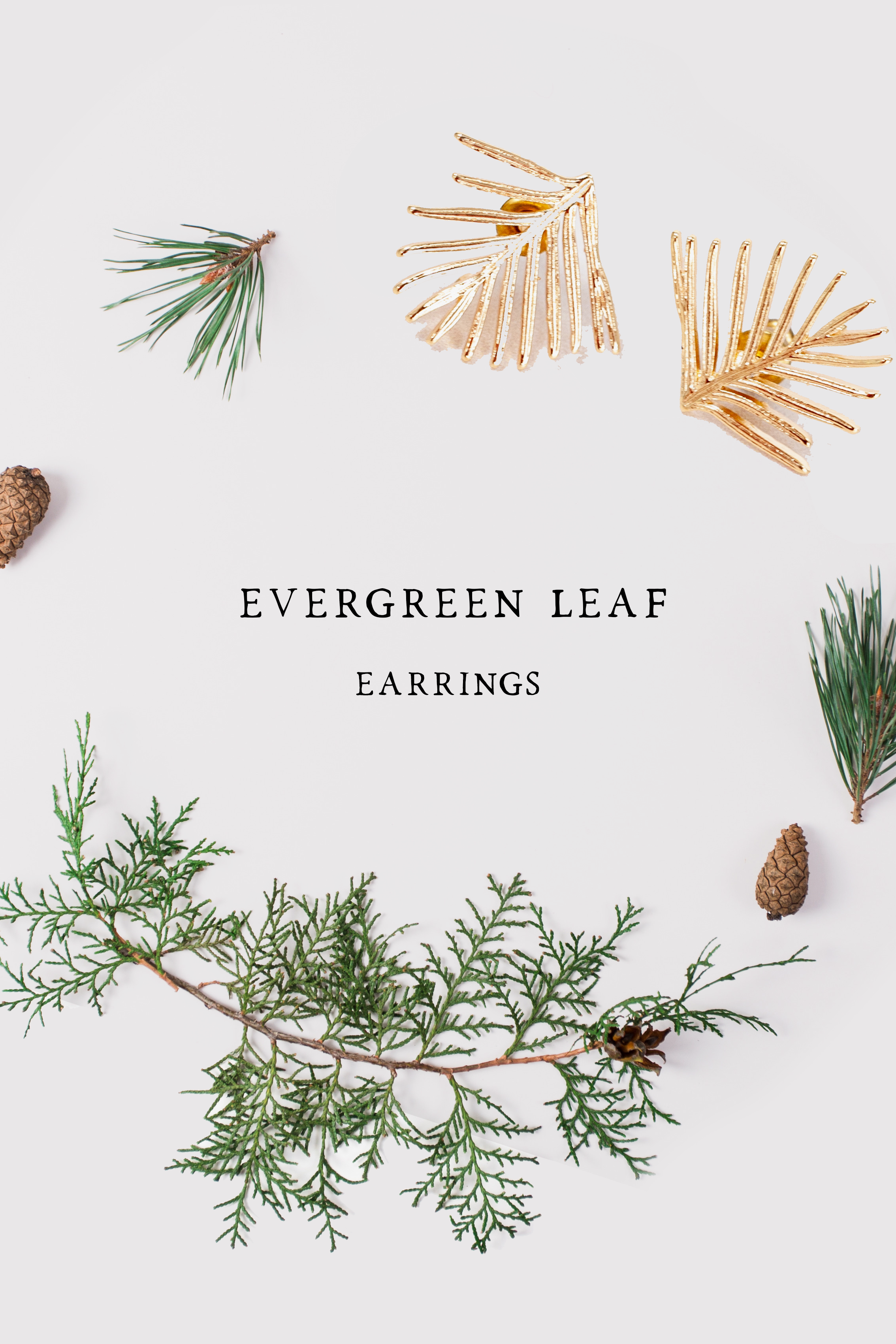 Handmade Evergreen Leaf Stud Earrings | Gold Plated Fir | Textured Finish