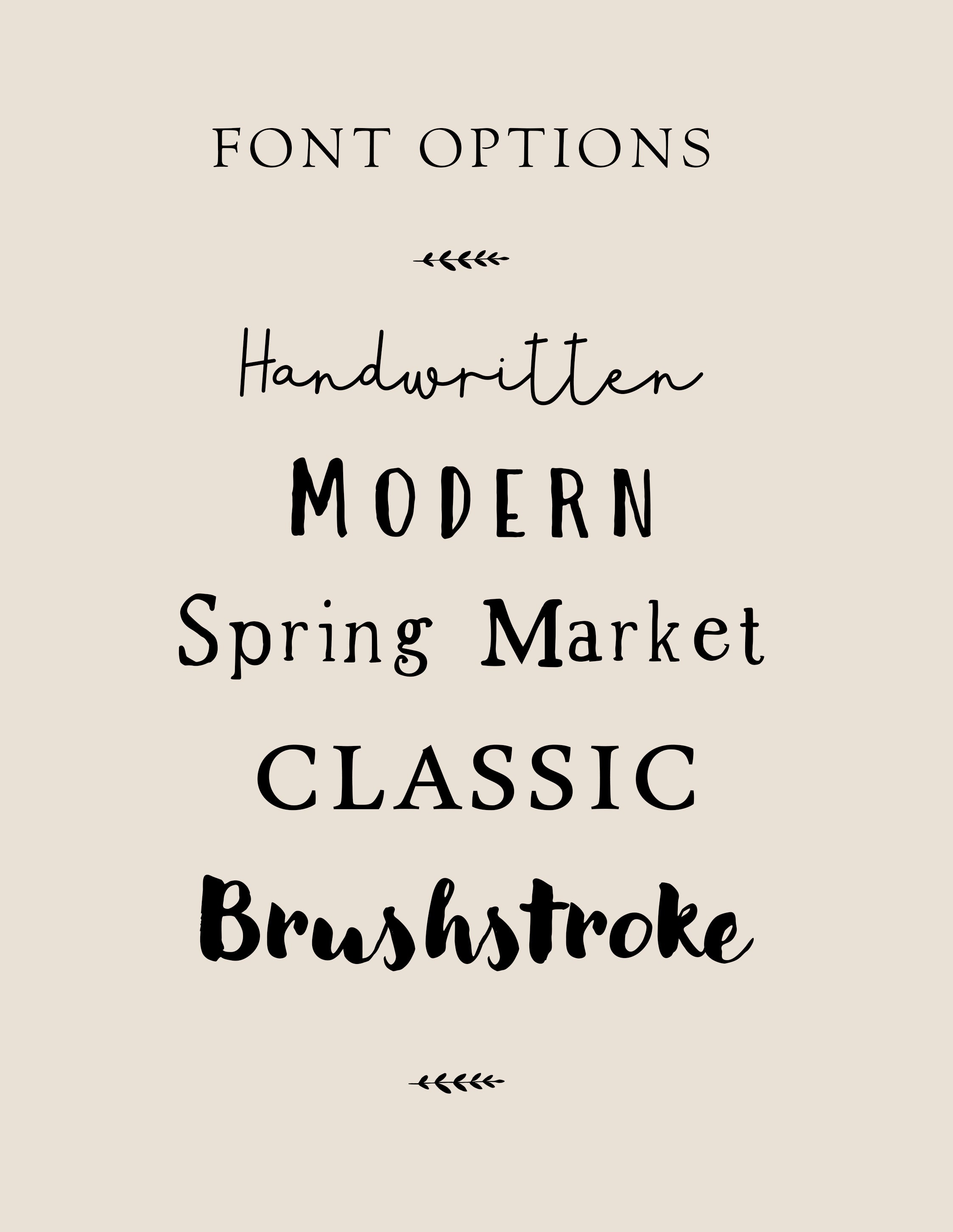 Font Options for Personalised Wicker Baskets and Hampers