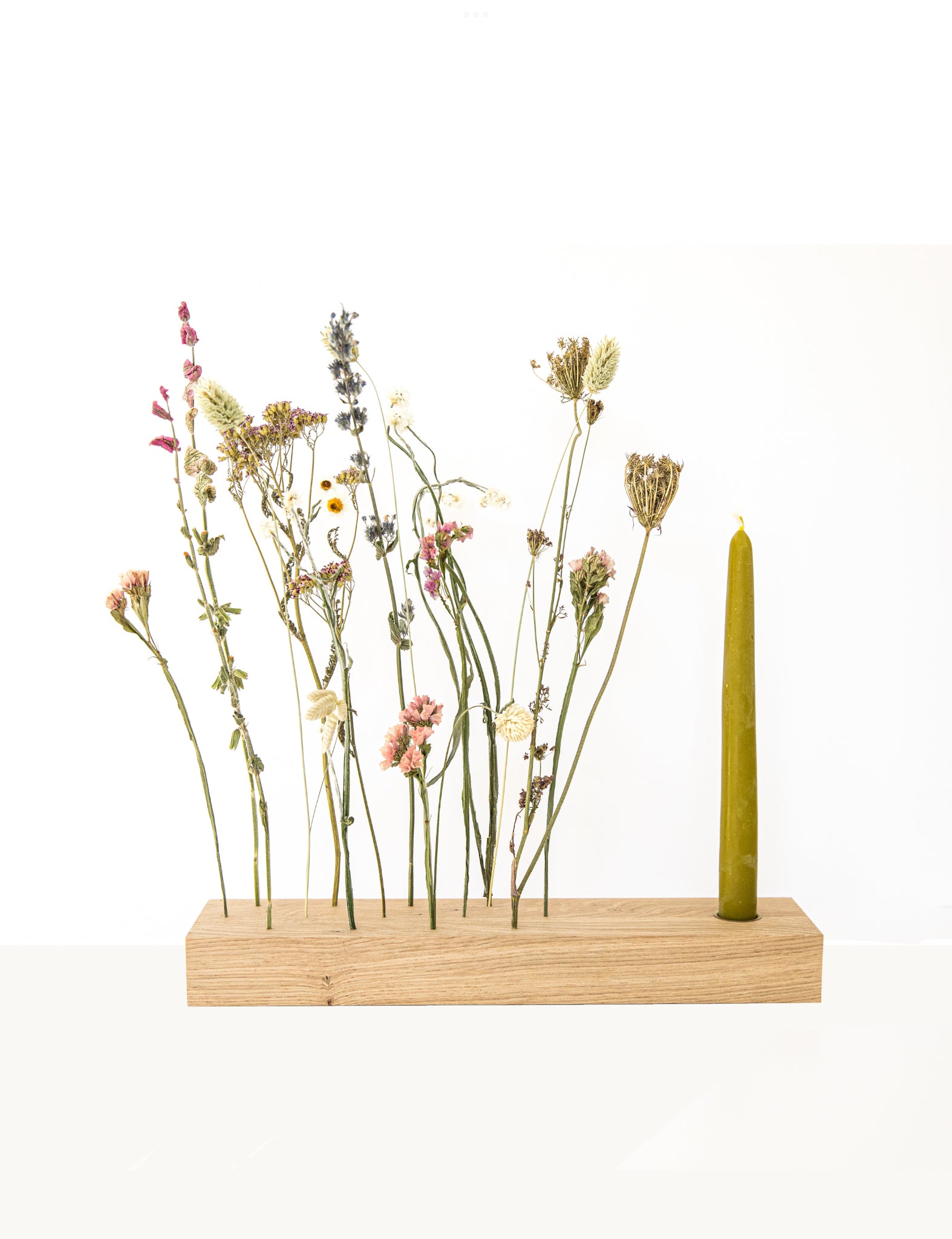 Dried Flower Holder with Candle Holder | Oak Flower Bar