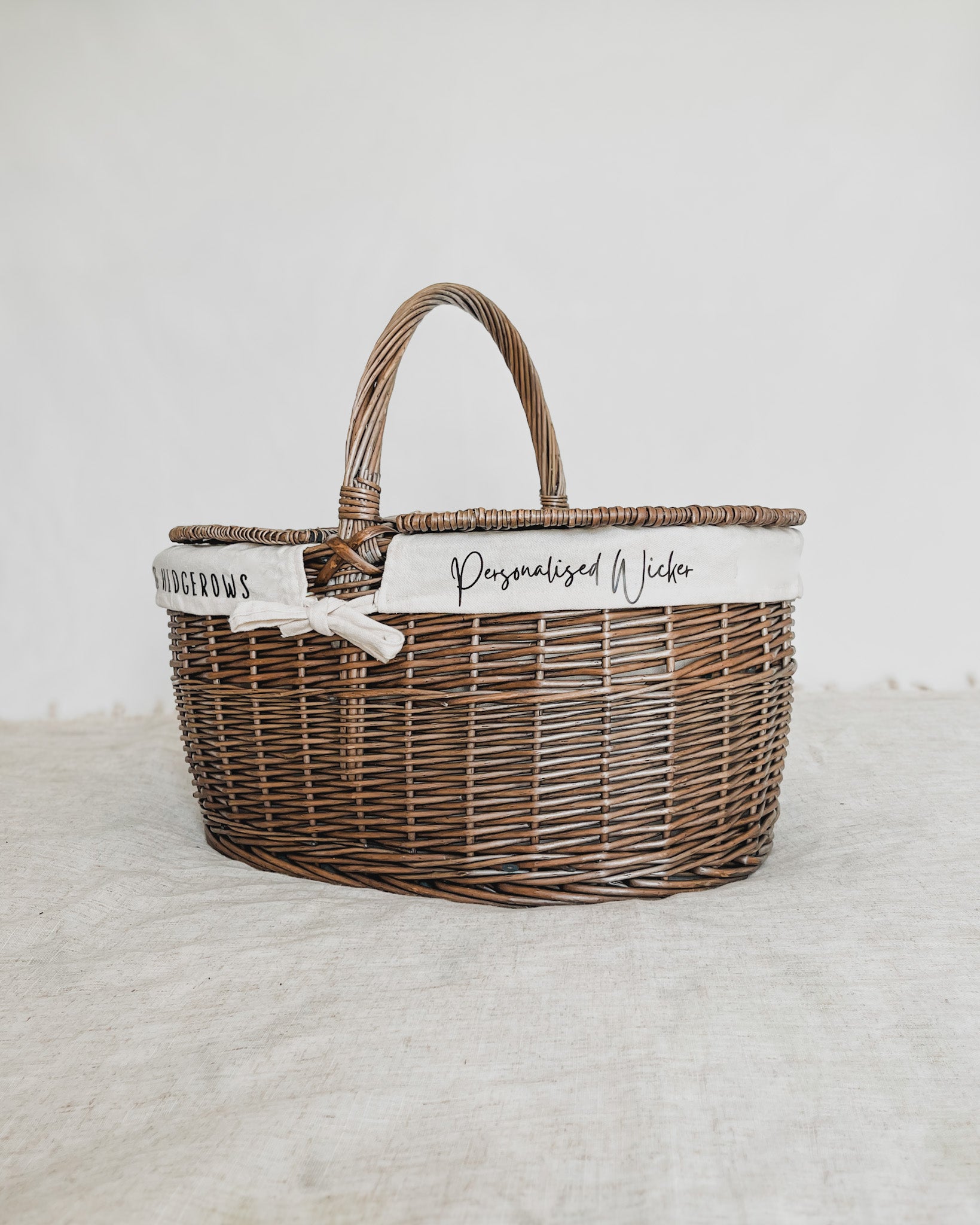 Personalised Large Oval Lidded Wicker Basket with Customised Message