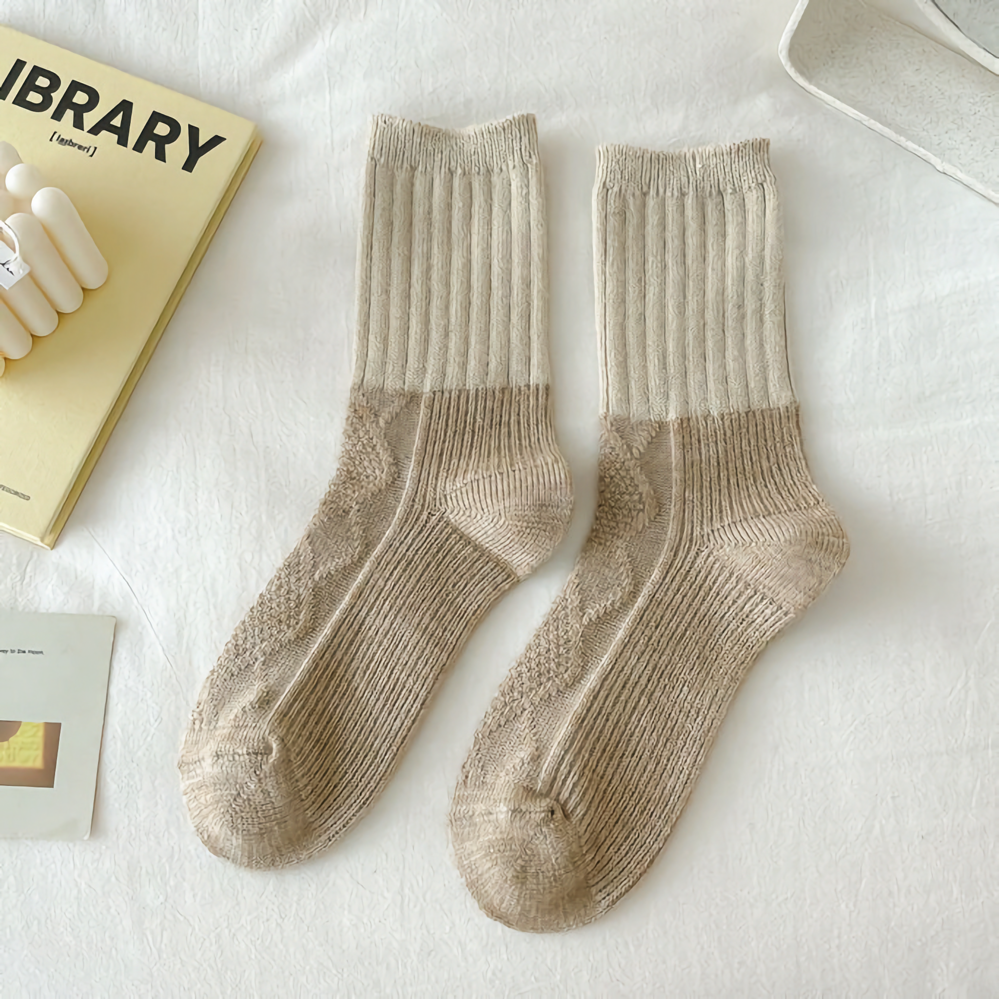 Warm Wool Blend Socks - 2 tones Browns