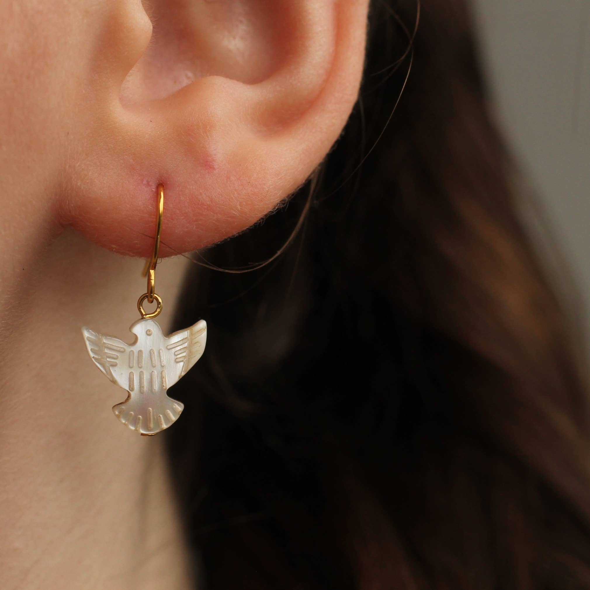 Mother of Pearl Dove Earrings | Gold Plated | Subtle Glow | Made in the UK